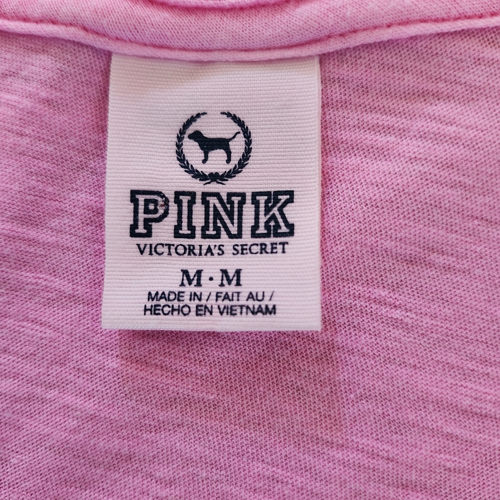 PINK Victoria's Secret V-Neck Shirt In  Pink With Bold White Lettering  - Size M - Picture 3 of 9